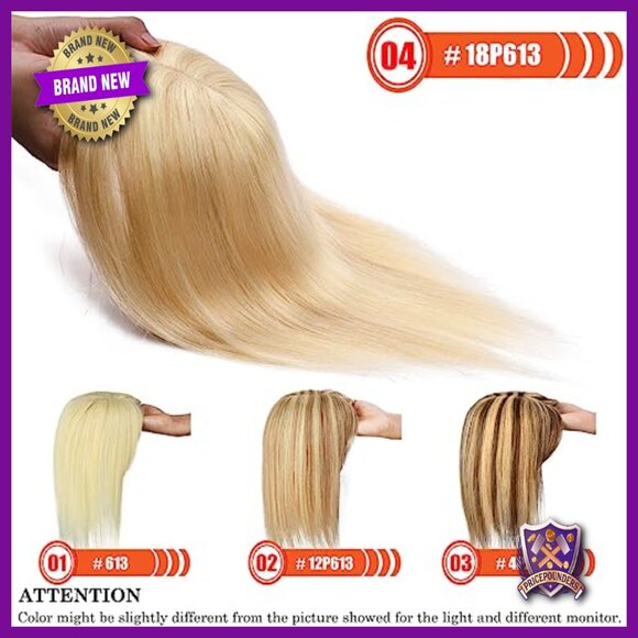 10 Inch Human Hair Topper with Bangs for Thinning Hair, Clip-In Hairpiece